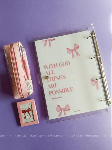   کلاسور شفاف طرح پاپیون صورتی -کد2